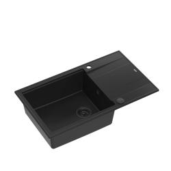 Quadri Luton pia grande de granito preto com escorredor reversível 86x50cm com válvula preta 1208957326