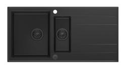 Quadri Luton pia de granito preto de sobrepor 1,5 cubas com escorredor reversível 100x50cm com tampa preta 1208957329