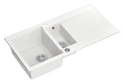 Quadri Luton pia de montagem branca de granito 1,5 cuba com escorredor reversível 100x50cm com tampão de aço inoxidável 1208957330