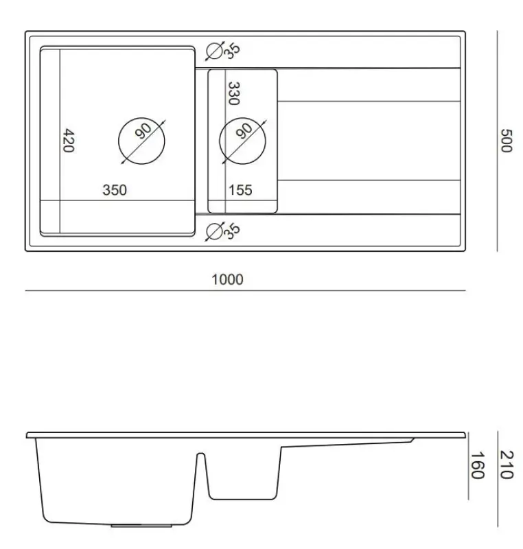 Quadri Luton white granite inset 1.5 kitchen sink with draining board reversible 100x50cm with stainless steel plug 1208957330