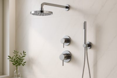 Conjunto de chuveiro embutido Waterevolution Flow cromado com chuveiro termostático tipo ducha e chuveiro de mão 1208957343