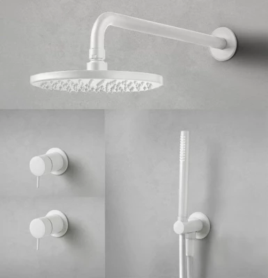 Conjunto de chuveiro embutido Waterevolution Flow branco mate com chuveiro termostático tipo chuva e chuveiro de mão 1208957344