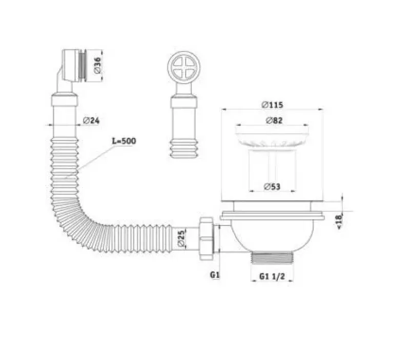 GraniteMy Drain set concrete grey with round overflow 1208957347