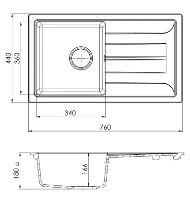 GraniteMy Smart pia de granito preta extra rasa, de montagem superior, 76x44cm, com escorredor reversível 1208957353