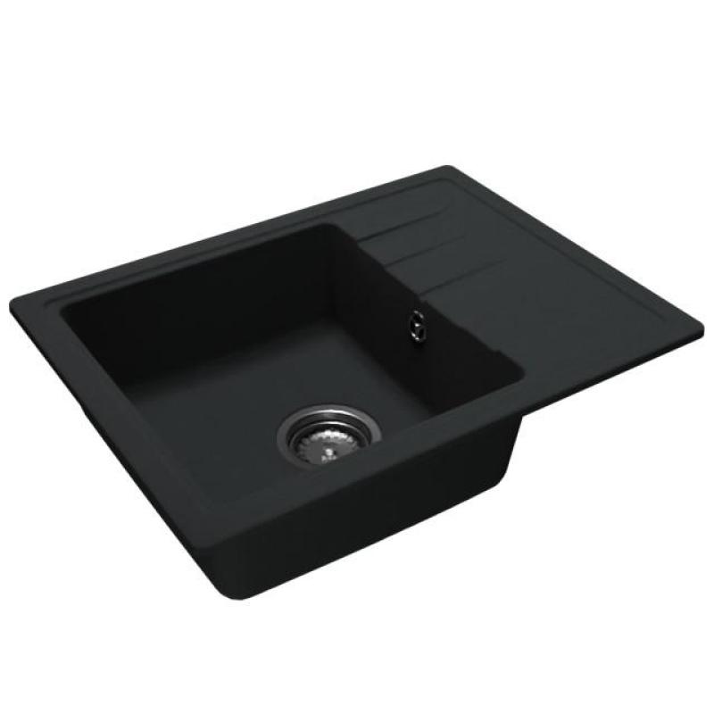 GraniteMy Smart pia de sobrepor de granito extra rasa preta 58x44cm com escorredor reversível 1208957354