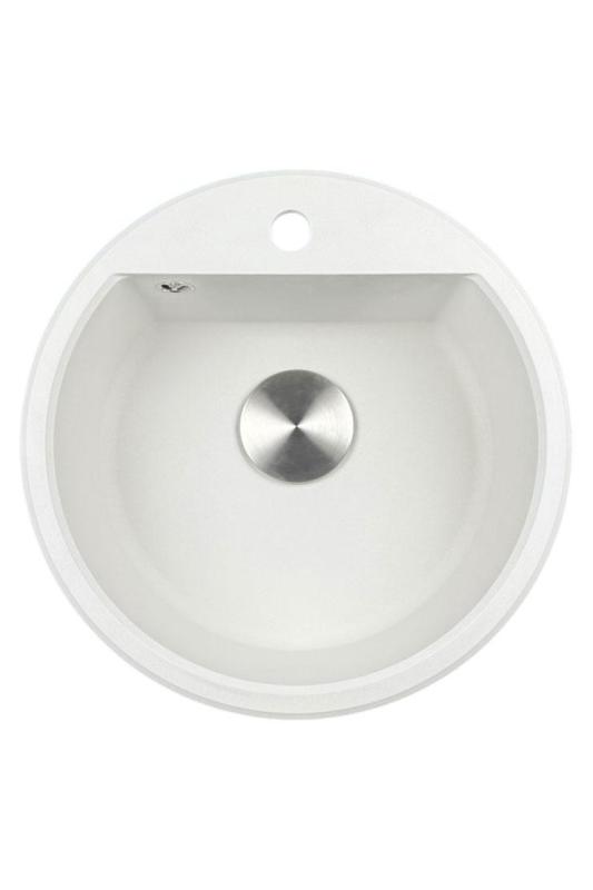 GraniteMy Bremen round granite sink 43 cm white inset and undermount with tap hole bench with stainless steel plug 1208957356