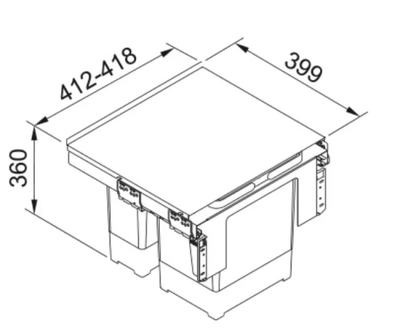Franke Sorter Garbo 45-2 sistema de resíduos embutido 1 x 12 e 1 x 18 Litros lixeira 1210200692
