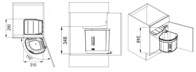 Franke Sorter Mini sistema de lixo giratório na porta, balde de lixo de 17 litros, 1210176518