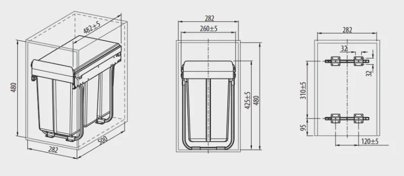 Garbi Sorter S-30-3 sistema de resíduos embutido com 3 cestos de lixo de 10 litros 1208957362