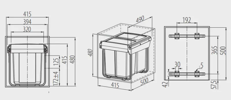 Garbi Sorter S-45-3 sistema de lixo embutido com 3 recipientes de lixo 1 x 20 e 2 x 10 litros 1208957366