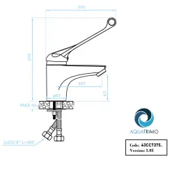 AquaTrimo Clinic torneira de lavatório médica com alavanca longa cromada 43CC7375CM