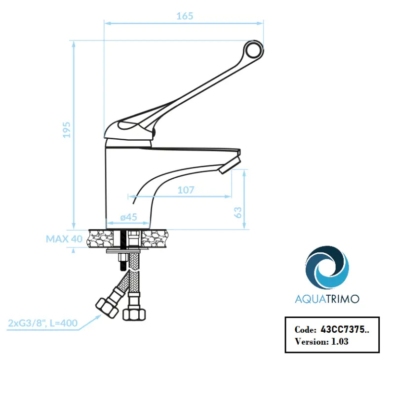 AquaTrimo Clinic medical basin mixer with long lever chrome 43CC7375CM