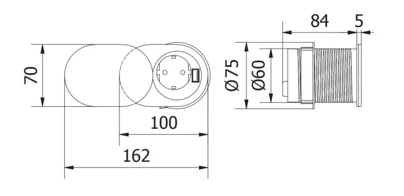 Indux Slide incorporado tomada de cozinha na bancada com USB C e tomada cor inox 1208957391