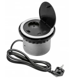 Indux Cover embutido com terra prateado tomada de cozinha em bancada com 2 conexões usb 1208957399
