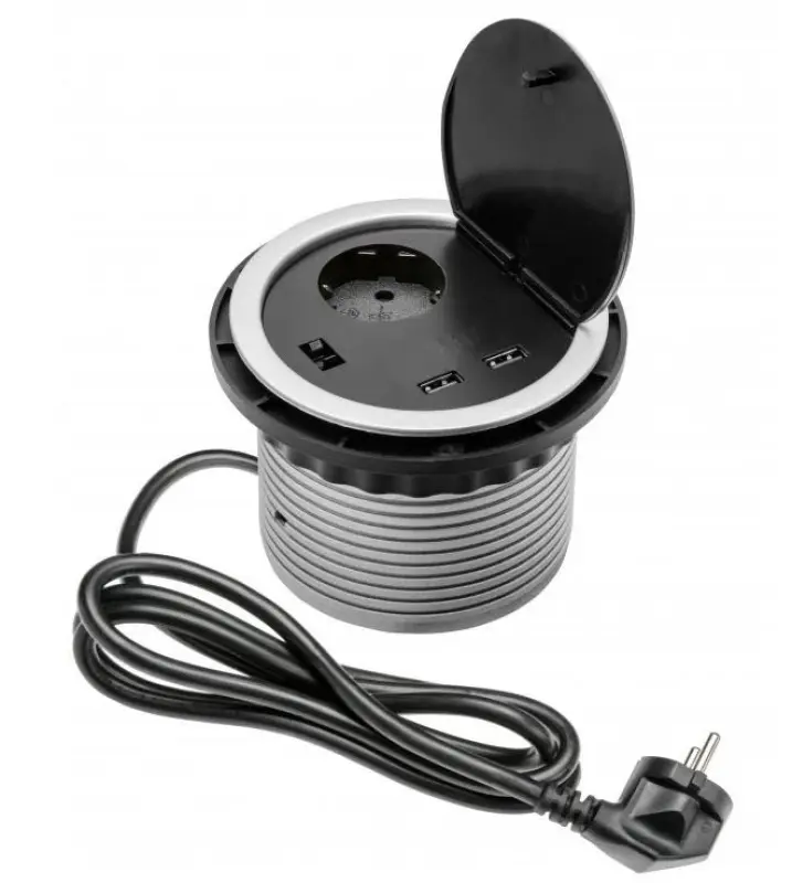 Indux Cover embutido com terra prateado tomada de cozinha em bancada com 2 conexões usb 1208957399