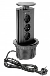 Indux Up & Down tomada de terra retrátil preta para cozinha embutida na bancada com 3 tomadas 1208957404