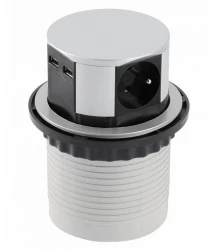 Indux Push tomada de cozinha retrátil prateada embutida na bancada com 3 tomadas e 2 x USB 1208957412