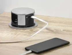 Indux Push tomada de cozinha retrátil prateada embutida na bancada com 3 tomadas e 2 x USB 1208957412