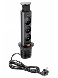 Indux Up & Down pequeno tomada de terra retrátil preta para cozinha embutida na bancada com 3 tomadas 1208957417