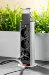 Indux Up & Down pequeno tomada de terra retrátil preta para cozinha embutida na bancada com 3 tomadas 1208957417