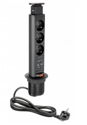 Indux Up & Down pequeno, tomada de terra retrátil preta para cozinha em bancada com 3 tomadas e 2 x USB 1208957418