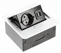 Indux Flip Small tomada de cozinha com terra no tampo da bancada ou armário superior, branco fosco, com 2 carregadores USB 1208957423.