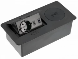 Indux Flip tomada de cozinha com terra embutida na bancada, preto fosco, com carregador sem fio e 2 carregadores USB 1208957427
