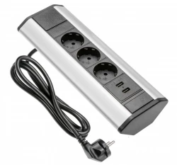 Indux Corner hoekkeuken stopcontact met 3 geaarde stopcontacten en 2 USB-opladers 1208957431