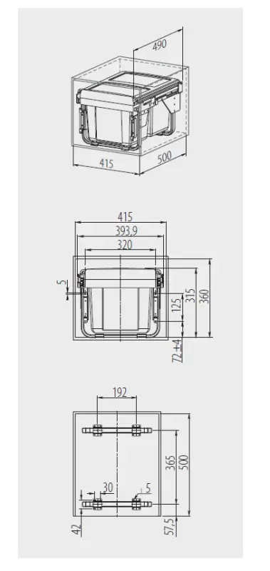 Garbi Sorter S-45-2-15 lixeira de cozinha embutida com 2 baldes de lixo de 15 litros extra baixa 1208957444