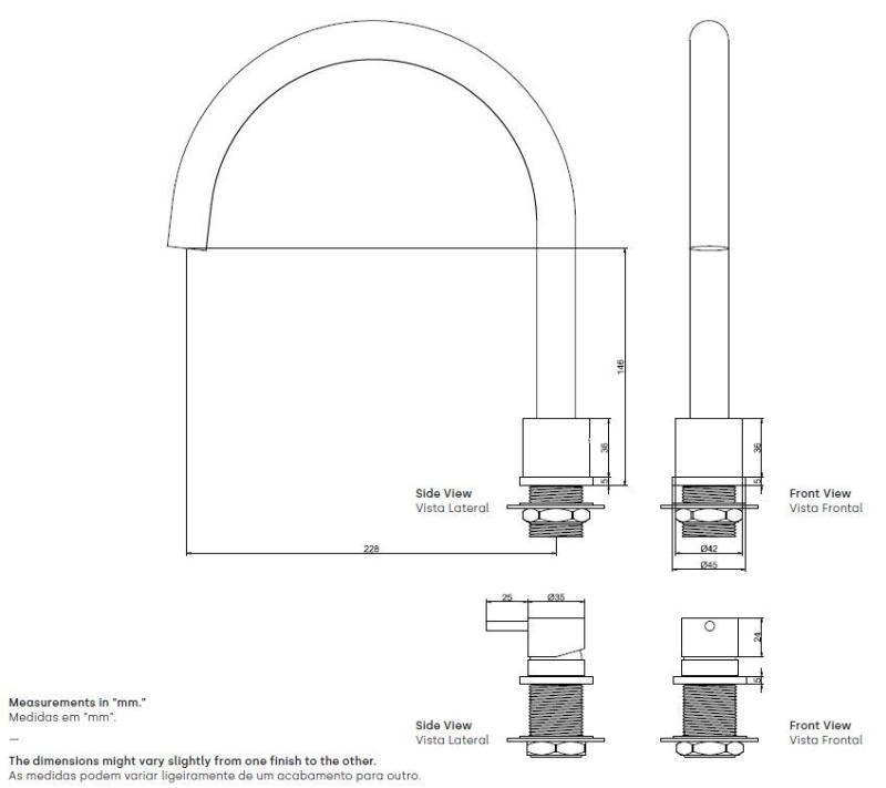Waterevolution Flow 2-hole kitchen mixer brass T151LE