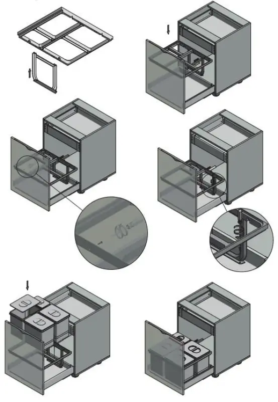 Garbi Basket B-60-4-H sistema de separação de resíduos para gaveta de 60cm, incluindo suporte e 4 cestos de lixo 1208957472