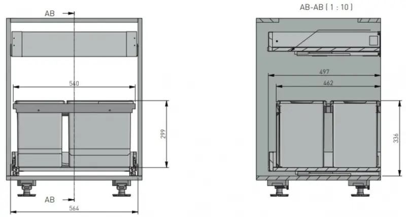 Garbi Basket B-60-4-H sistema de separação de resíduos para gaveta de 60cm, incluindo suporte e 4 cestos de lixo 1208957472