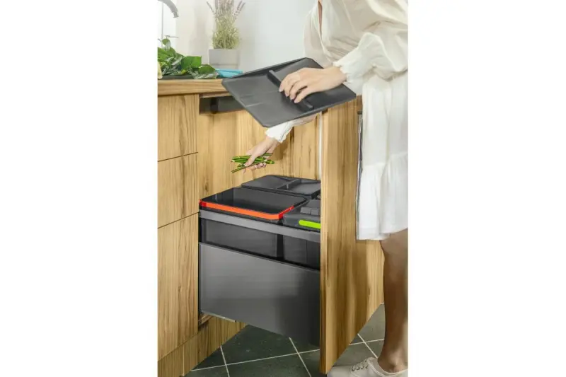 Sistema de separação de lixo Garbi Basket B-80-4-G para gaveta de 80 cm, incluindo suporte e 4 recipientes de lixo de 15 litros 1208957478.