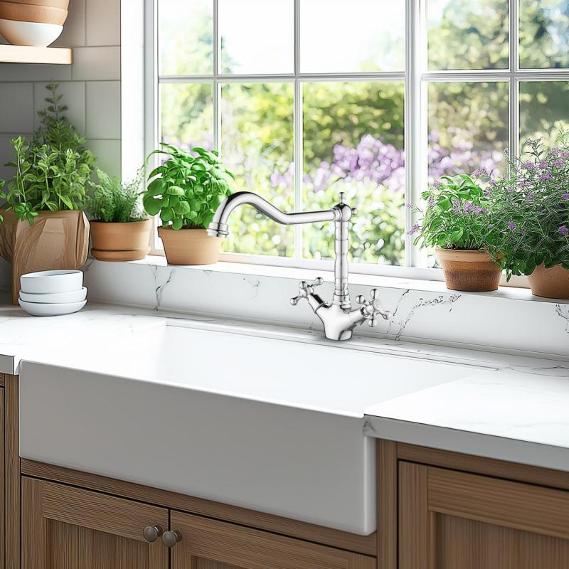 AquaTrimo Windsor torneira de cozinha clássica nostálgica com bica angular cromada 21WS7531CM