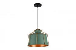 Lâmpada suspensa verde Decor Goa com moldura dourada decorativa 3499