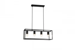 Decor Diu lâmpada pendente geométrica preta com 4 fontes de luz largura 60 cm 3635