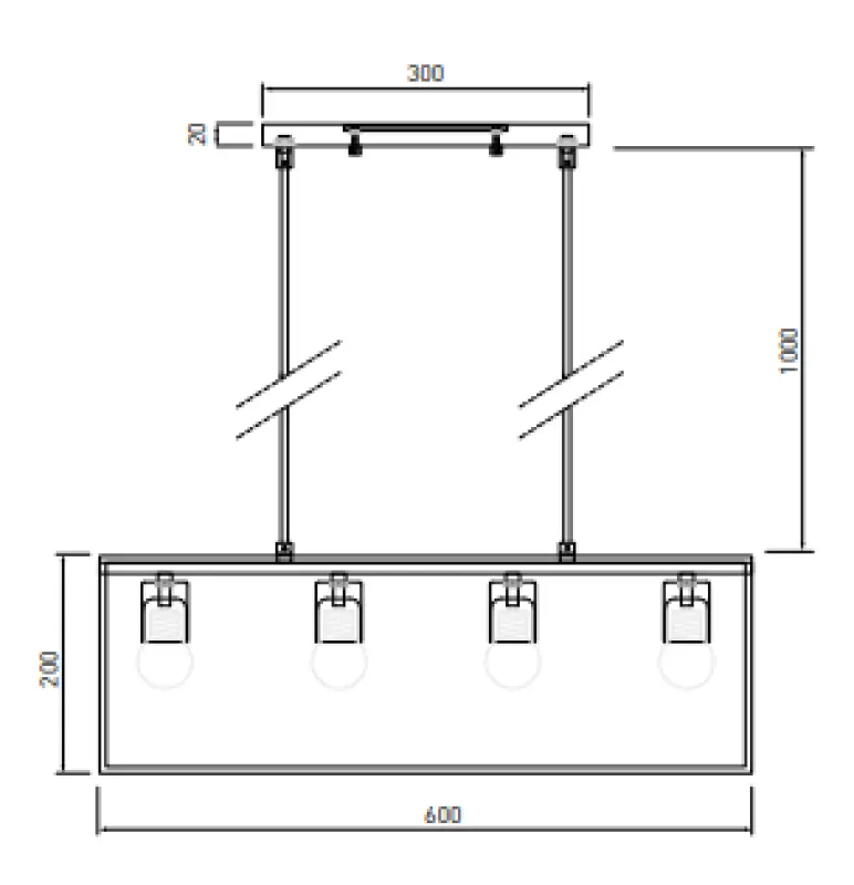Decor Diu lâmpada pendente geométrica preta com 4 fontes de luz largura 60 cm 3635