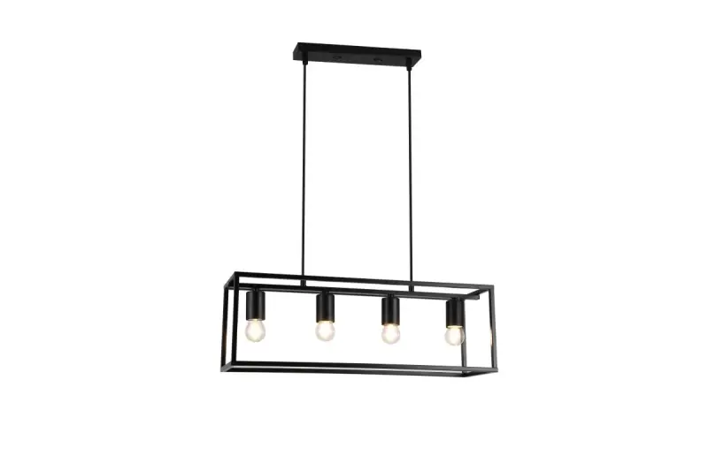 Decor Diu lâmpada pendente geométrica preta com 4 fontes de luz largura 60 cm 3635