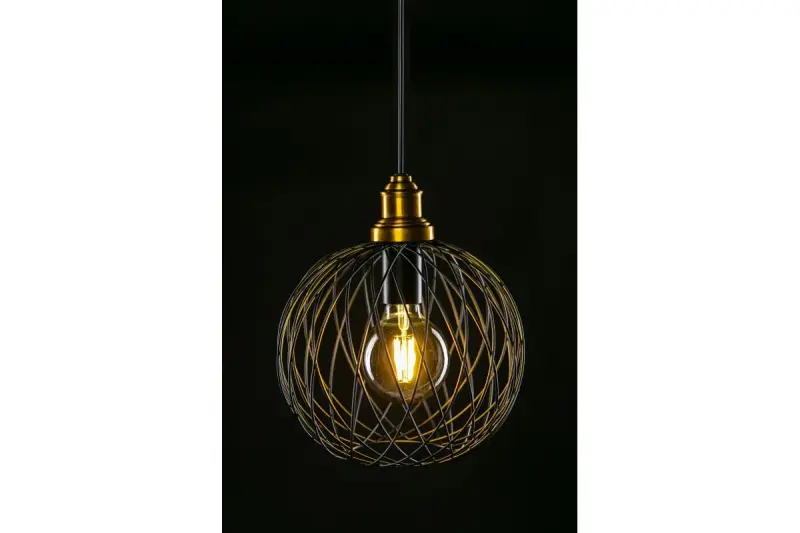 Decor Viela pendente de metal preto em forma de fio, formato esférico, diâmetro de 25 cm 6972