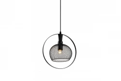 Luminária pendente Decor Xalis com cúpula de fio preto e borda de metal, diâmetro de 19,5 cm, 7214