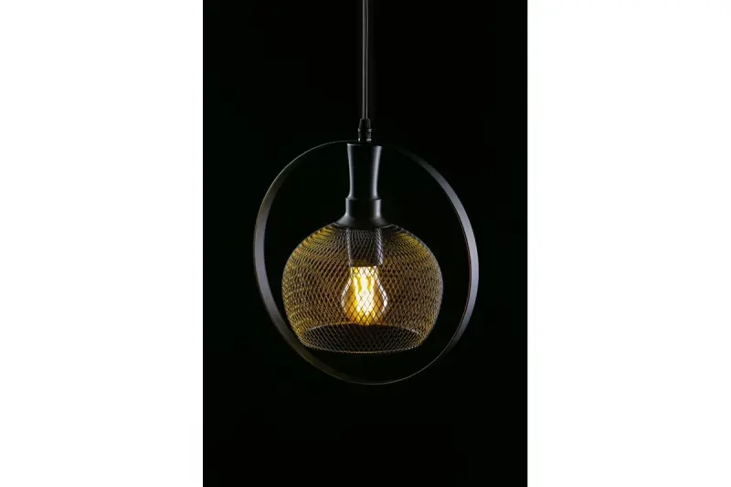 Luminária pendente Decor Xalis com cúpula de fio preto e borda de metal, diâmetro de 19,5 cm, 7214