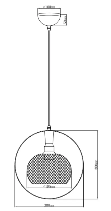 Luminária pendente Decor Xalis com cúpula de fio preto e borda de metal, diâmetro de 19,5 cm, 7214