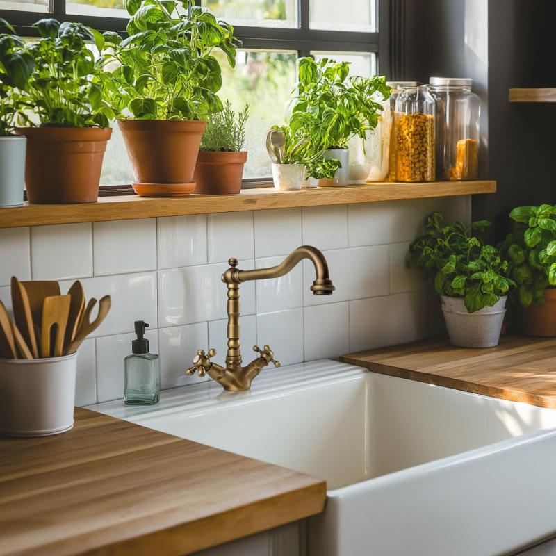 AquaTrimo Windsor torneira de cozinha clássica nostálgica com bica angular bronze 21WS7531BN