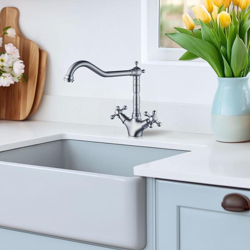 AquaTrimo Windsor torneira de cozinha clássica nostálgica com bica angular em aço inoxidável 21WS7531NM