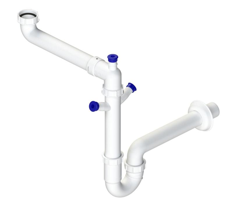 Ausmann Siphon space-saving sink siphon for the kitchen with 2 dishwasher connections 1208957660