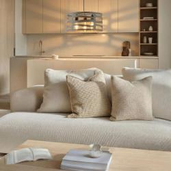 Luminária suspensa cinza Decor Marisa com espaços horizontais afunilados, para até 3 lâmpadas, diâmetro de 40 cm 2607.