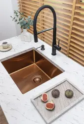 Aquadesign Sinks pia de cobre em aço inoxidável cor cobre PVD 50x40 para instalação inferior, nivelada e superior 1208957700