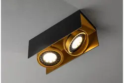 Decor Verso lâmpada de teto preta e dourada com cabeça móvel e duas fontes de luz 4212