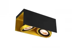 Decor Verso lâmpada de teto preta e dourada com cabeça móvel e duas fontes de luz 4212