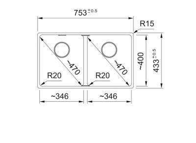 Franke Maris MRG 220-35-35 Fragranite Pedra cinza pia dupla de embutir